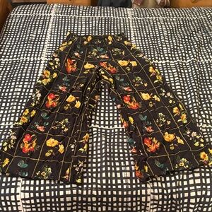 C&C California Black Floral Linen Pants Size M